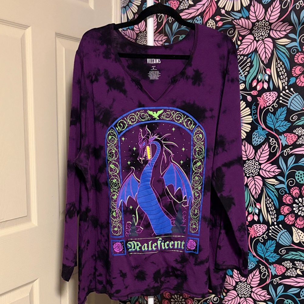 Disney Maleficent Dragon Long Sleeve Tee - Purple and Black